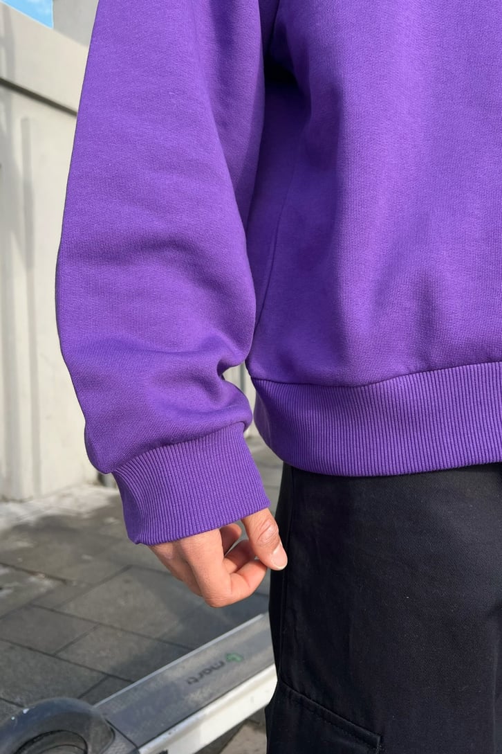 Text Nakışlı Mor Oversize Sweatshirt