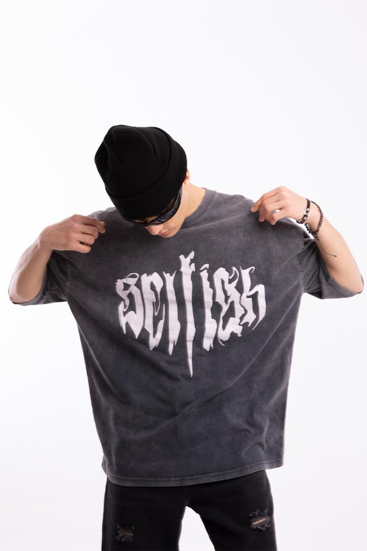 Text Printed Acid Wash Oversize Tshirt