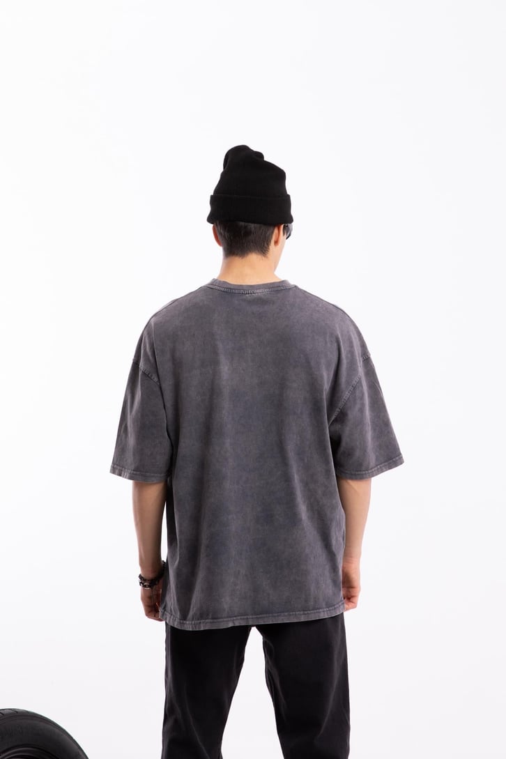 Text Printed Acid Wash Oversize Tshirt