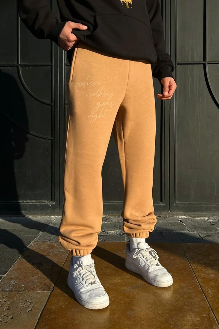 Text Printed Camel Jogger Fit Eşofman Altı