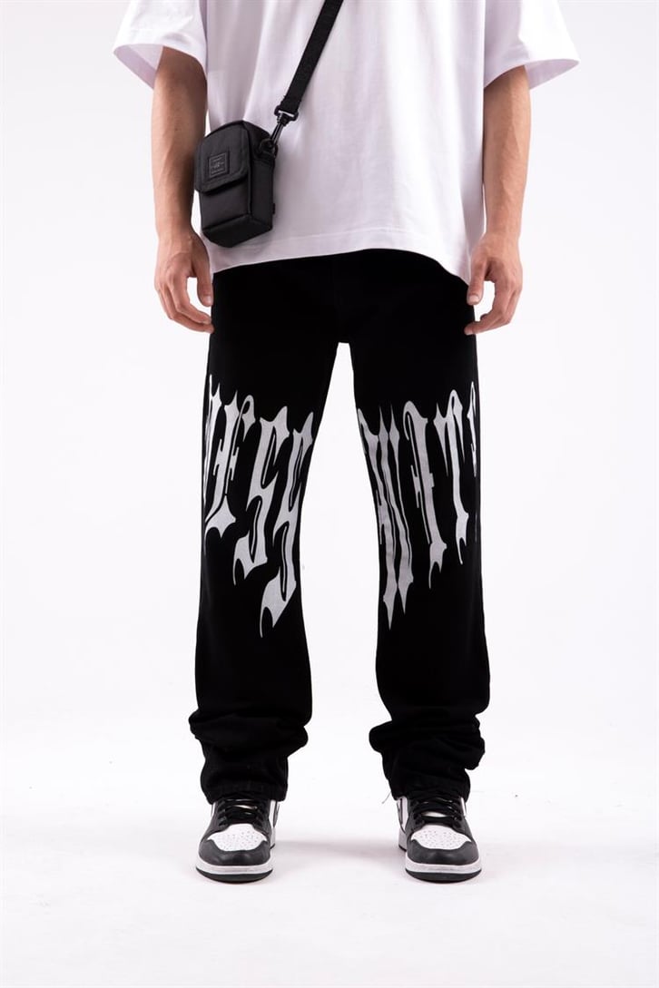 Text Printed Siyah Regular Fit Jean