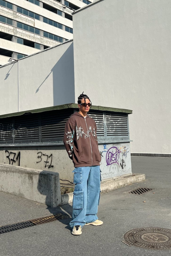 Text Printed Zipper Sweatshirt