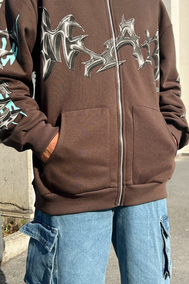 Text Printed Zipper Sweatshirt