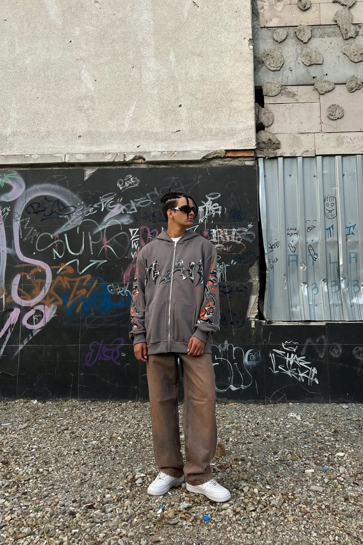 Text Printed Zipper Sweatshirt