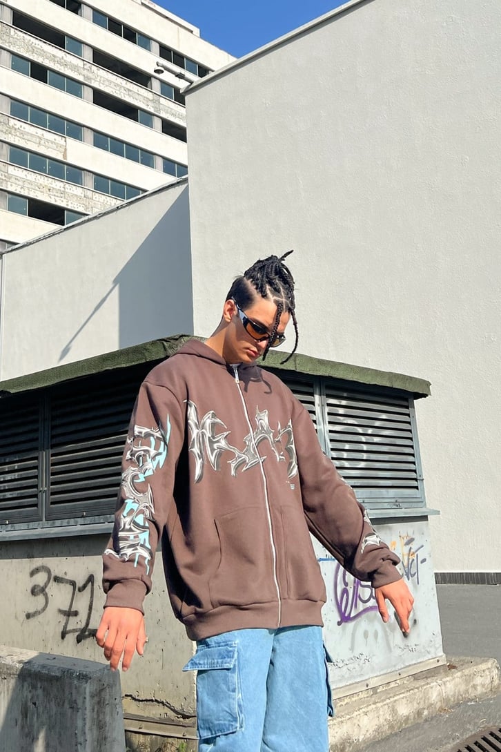 Text Printed Zipper Sweatshirt