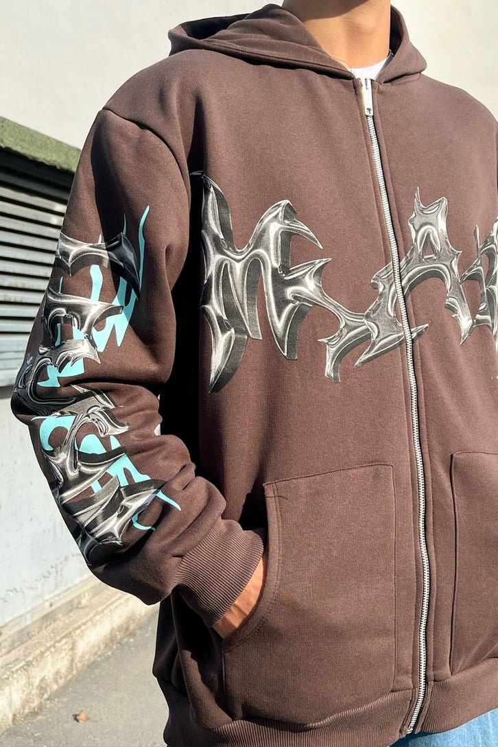 Text Printed Zipper Sweatshirt