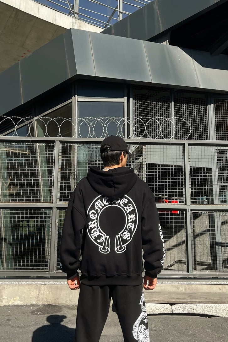 Text Sırt Baskılı Zipper Siyah Sweatshirt