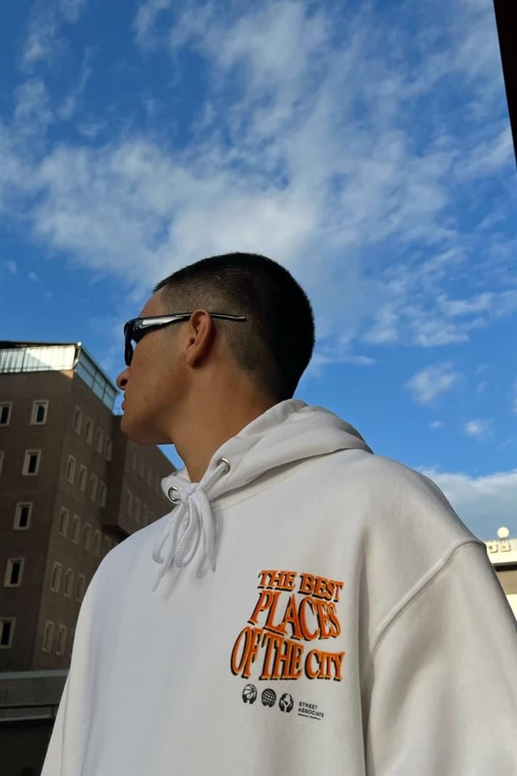The Best Places Baskılı Beyaz İçi Pamuklu Oversize Hoodie