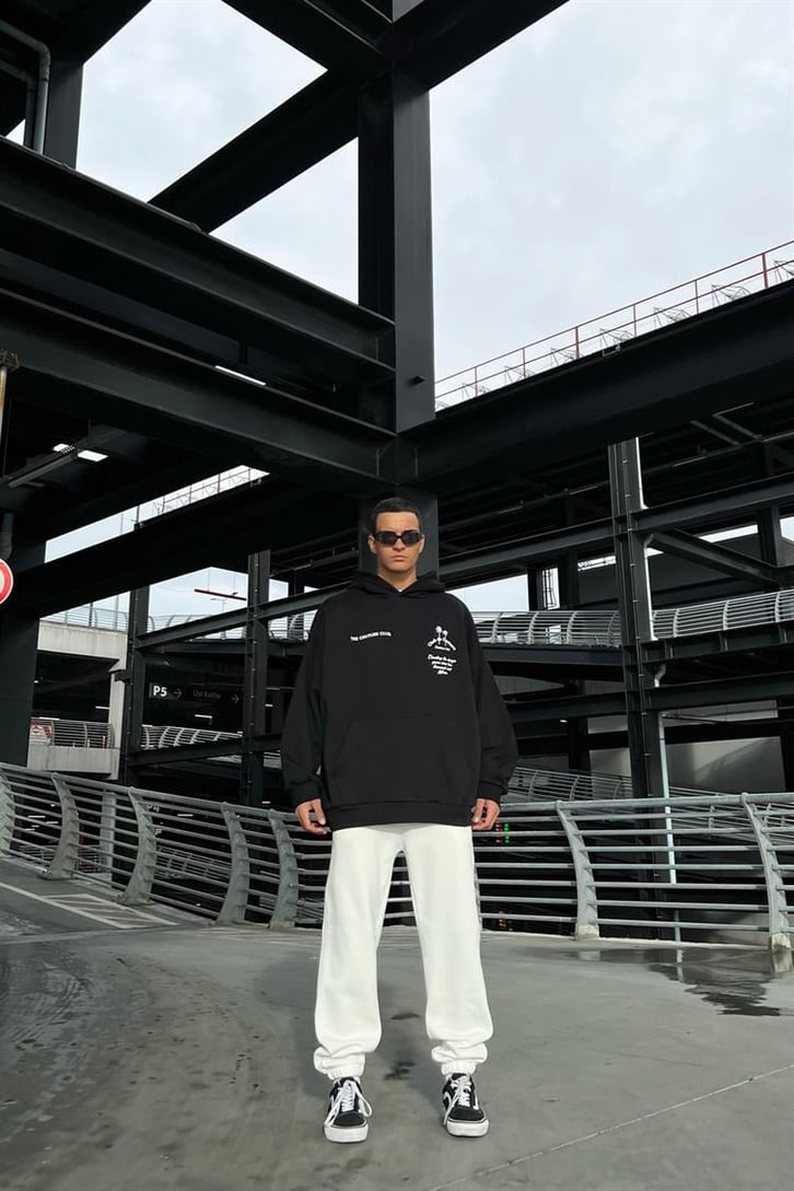 The Couture Club Baskılı Siyah İçi Pamuklu Oversize Hoodie