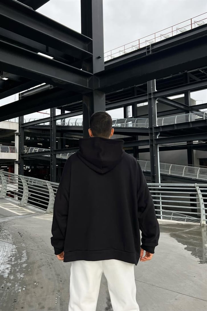 The Couture Club Baskılı Siyah İçi Pamuklu Oversize Hoodie