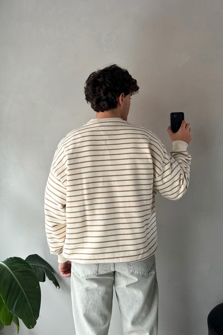 The Dad Nakışlı Çizgili Oversize Sweatshirt