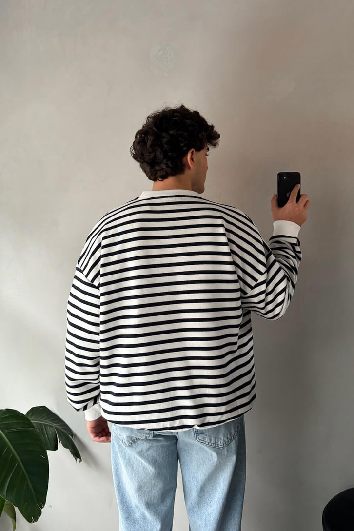 The Dad Nakışlı Çizgili Oversize Sweatshirt