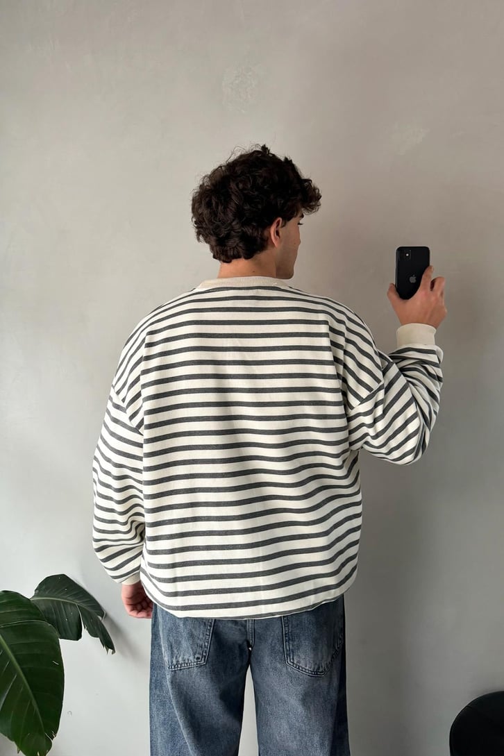 The Dad Nakışlı Çizgili Oversize Sweatshirt