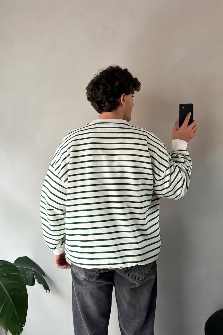 The Dad Nakışlı Çizgili Oversize Sweatshirt