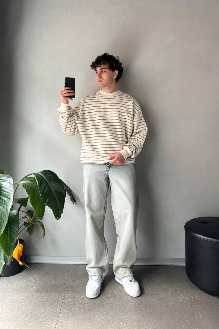 The Dad Nakışlı Çizgili Oversize Sweatshirt