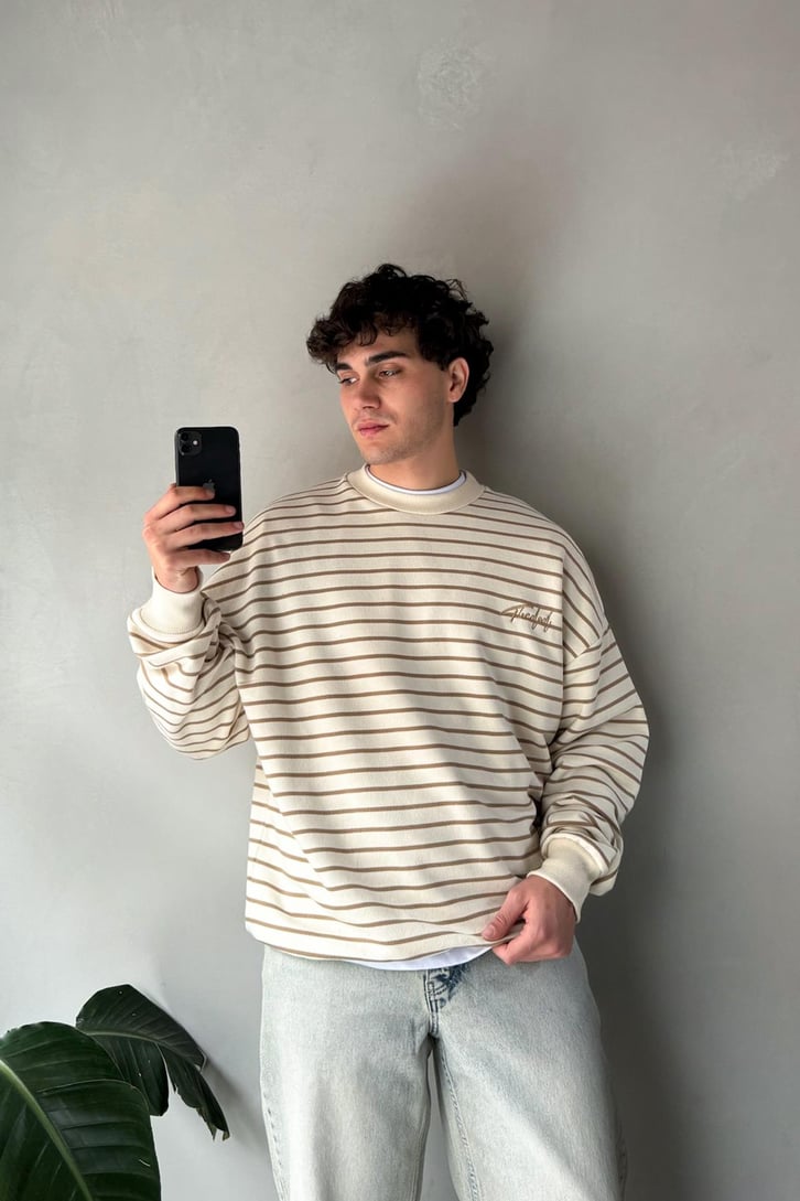The Dad Nakışlı Çizgili Oversize Sweatshirt