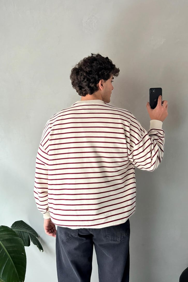 The Dad Nakışlı Çizgili Oversize Sweatshirt