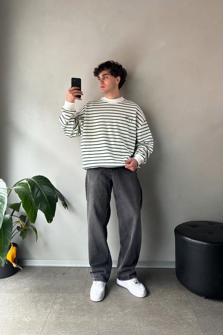 The Dad Nakışlı Çizgili Oversize Sweatshirt