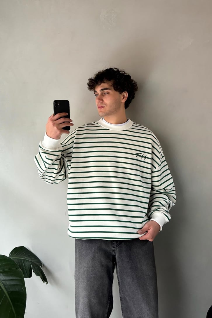 The Dad Nakışlı Çizgili Oversize Sweatshirt