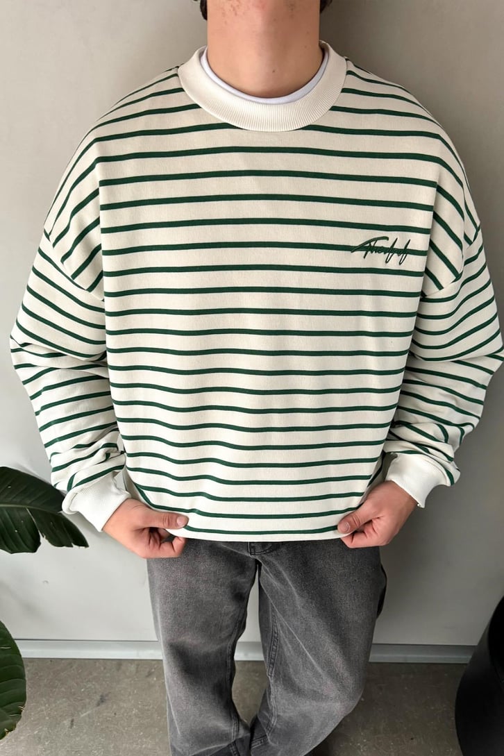 The Dad Nakışlı Çizgili Oversize Sweatshirt
