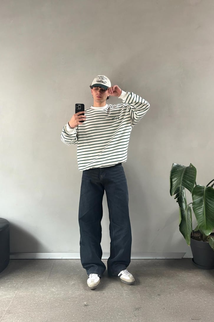 The Dad Nakışlı Çizgili Sweatshirt