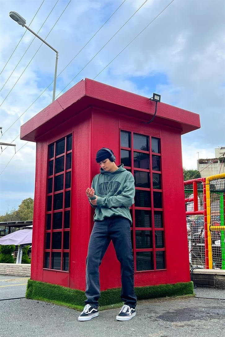 The Eye Creature Nakışlı Yıkamalı Yeşil Oversize Hoodie