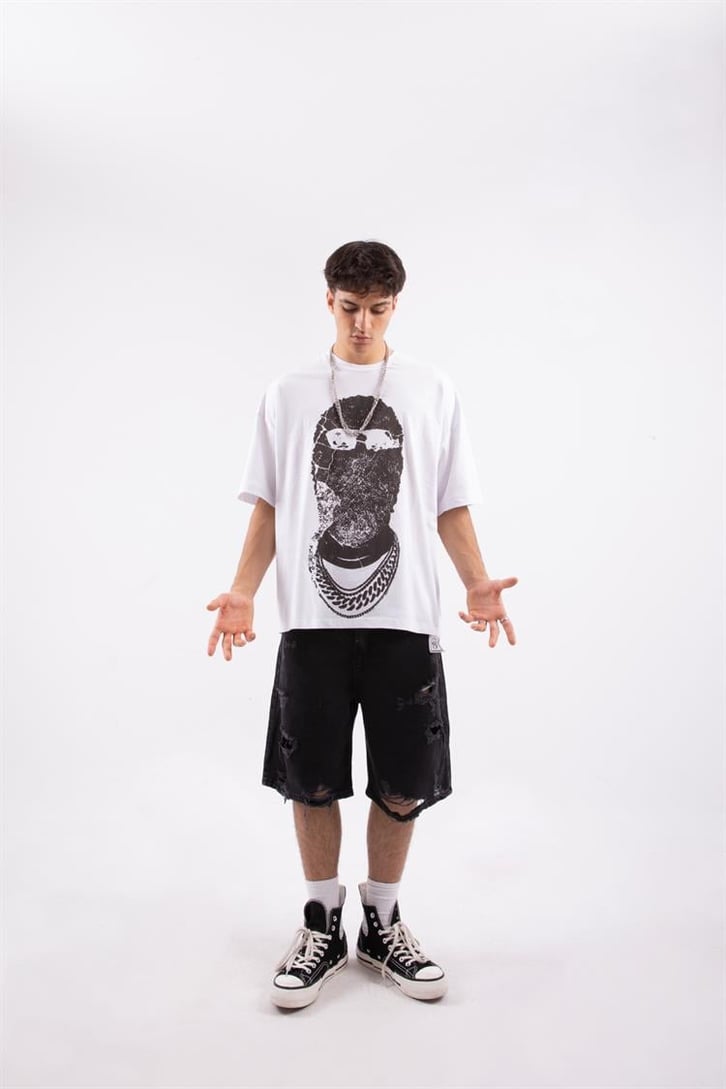 The Mask Man Printed Oversize Beyaz Tshirt