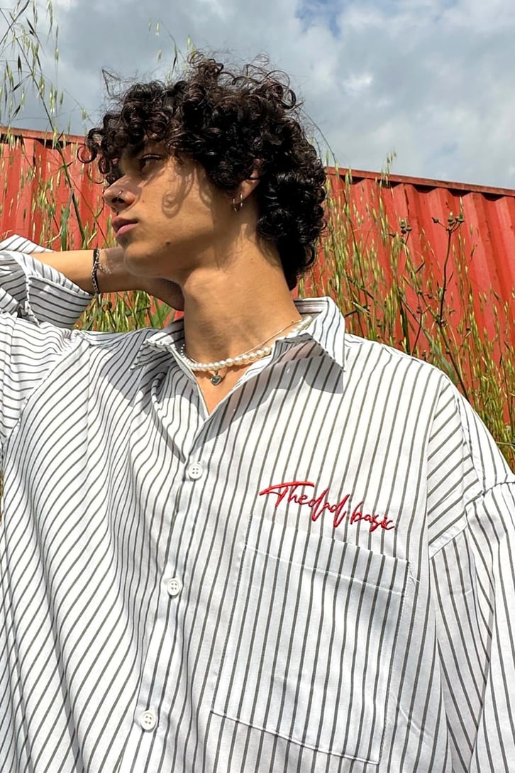 TheDad Nakışlı Çizgili Oversize Gömlek