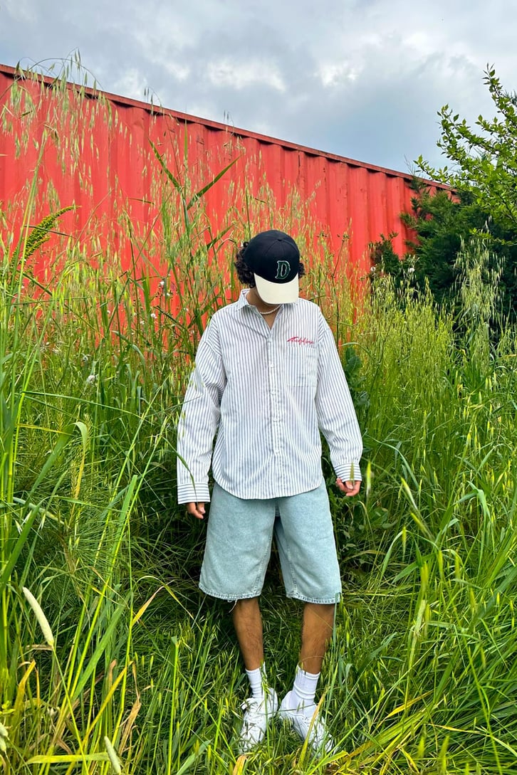 TheDad Nakışlı Çizgili Oversize Gömlek