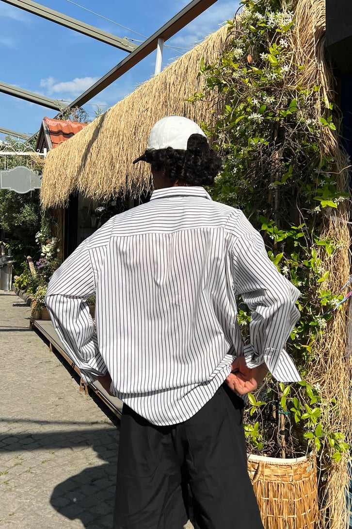 TheDad Nakışlı Çizgili Oversize Gömlek