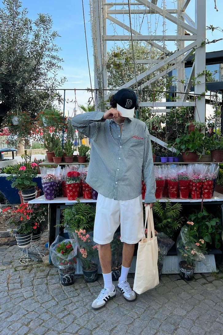 TheDad Nakışlı Çizgili Oversize Gömlek