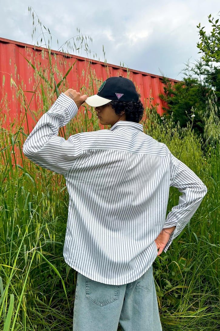 TheDad Nakışlı Çizgili Oversize Gömlek