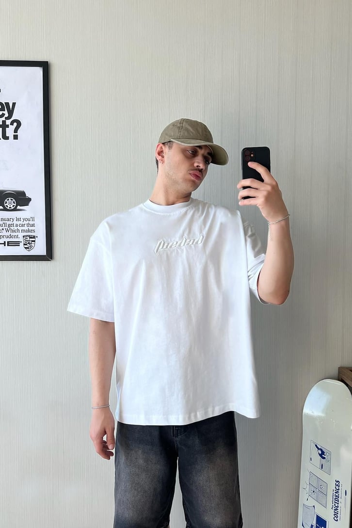 TheDad Nakışlı Washed Vizon Oversize Tişört