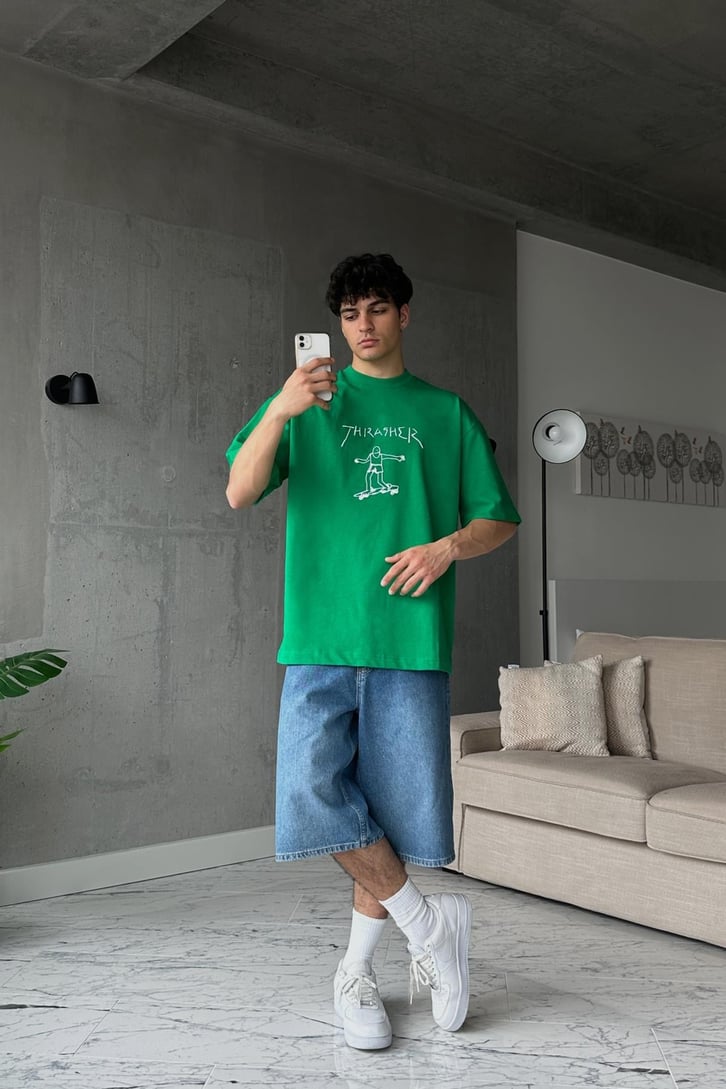 Thrasher Skateboard Beyaz Oversize Tişört