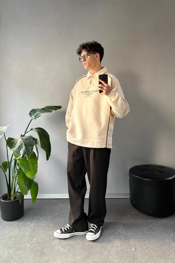 Tranıng Club Baskılı Polo Yaka Sweatshirt