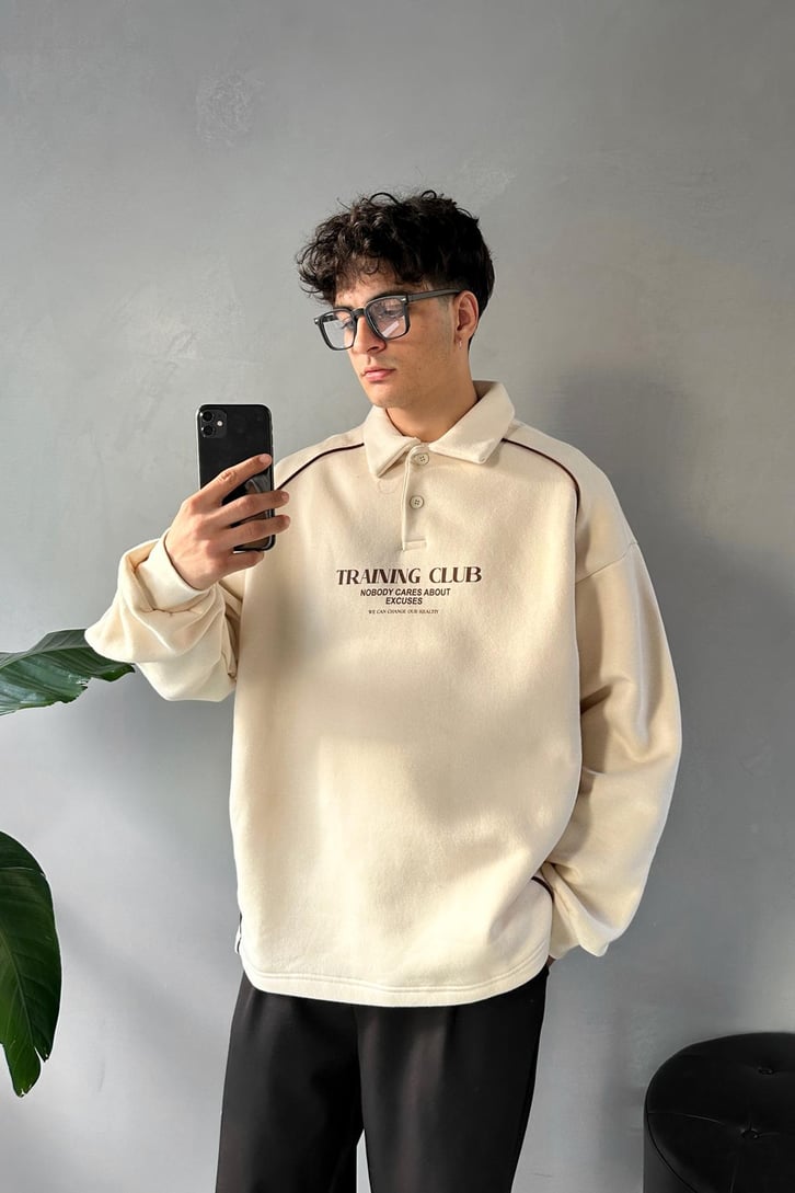Tranıng Club Baskılı Polo Yaka Sweatshirt