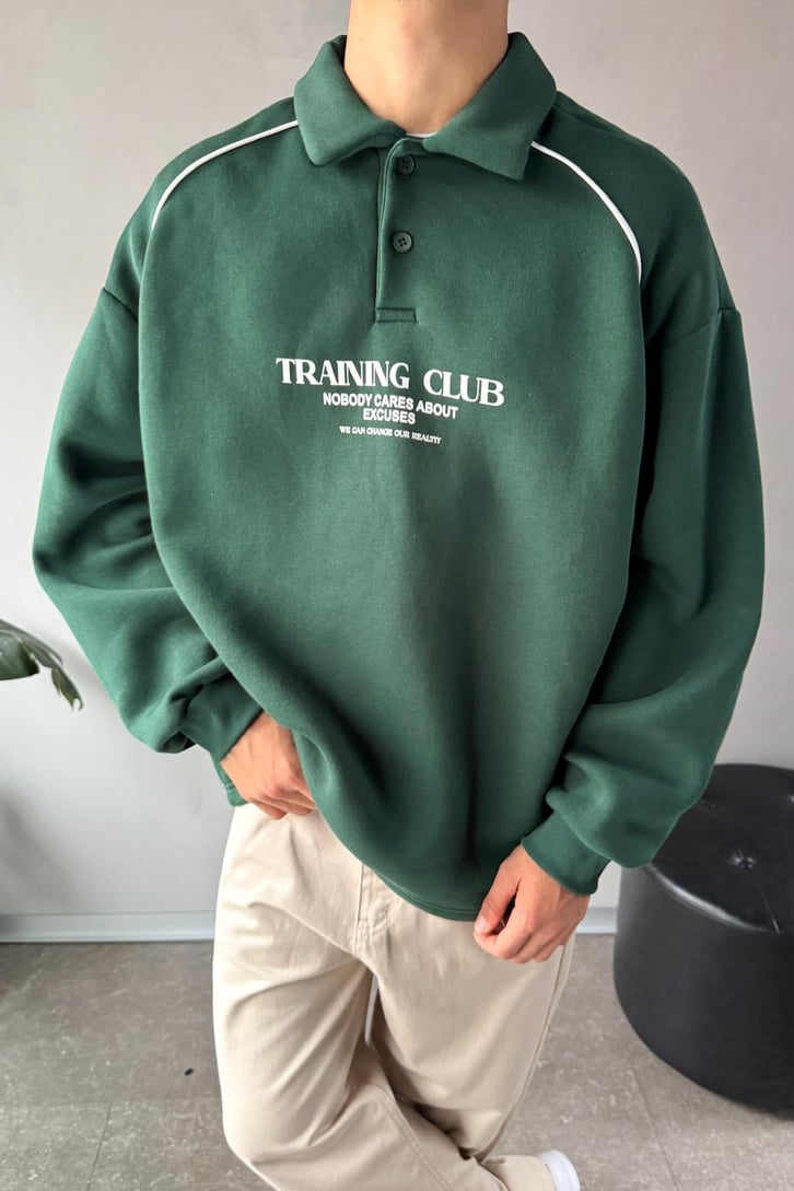 Tranıng Club Baskılı Polo Yaka Sweatshirt