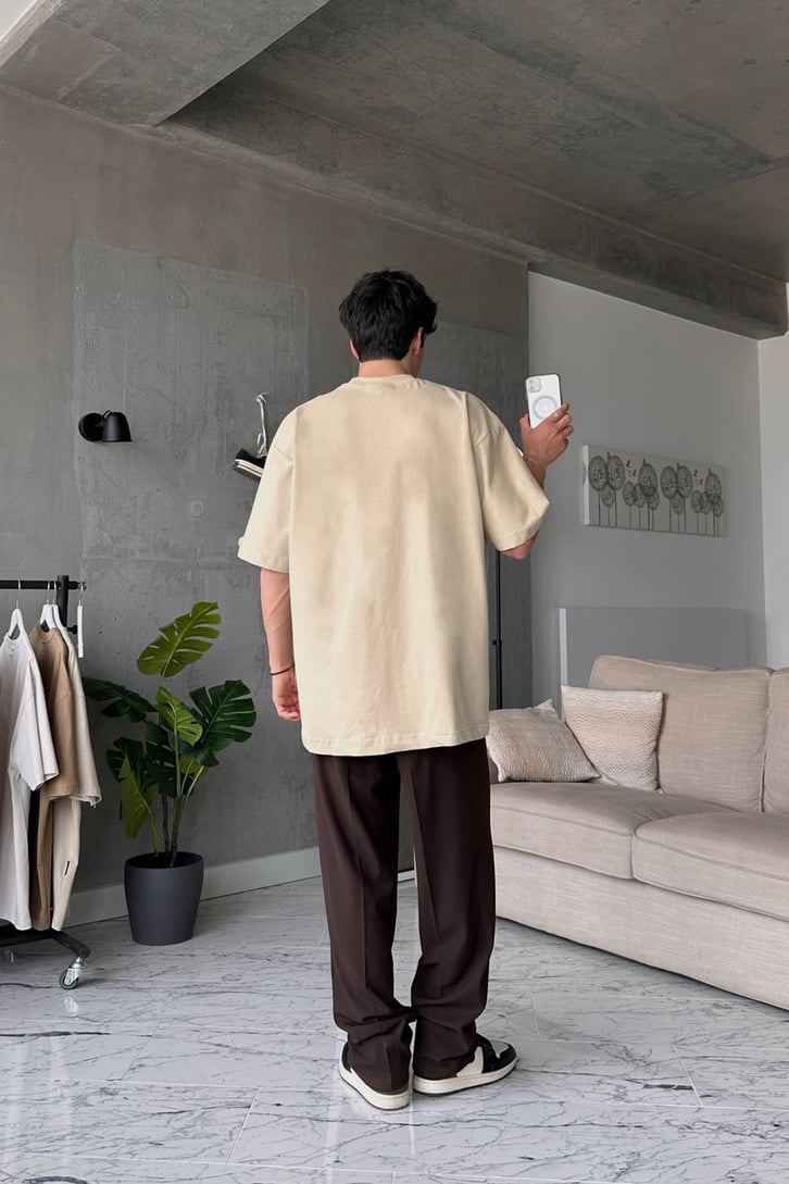 Trasher Skateboard Bej Oversize Tişört