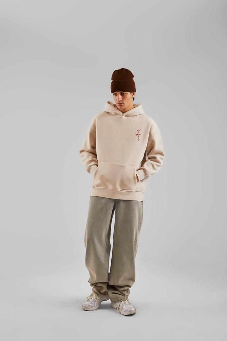 Travis Sırt Bağcıklı Kahverengi Oversize Hoodie