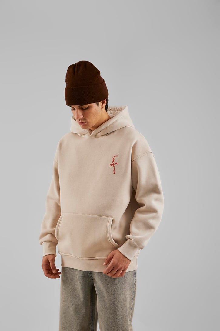 Travis Sırt Bağcıklı Kahverengi Oversize Hoodie