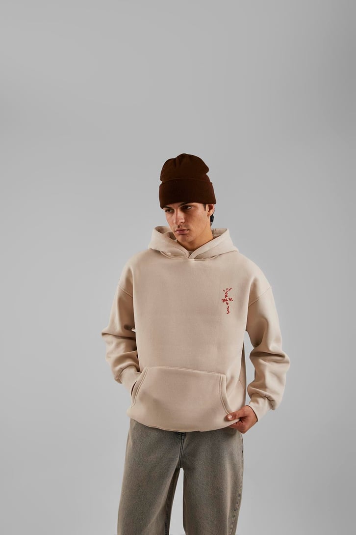 Travis Sırt Bağcıklı Kahverengi Oversize Hoodie