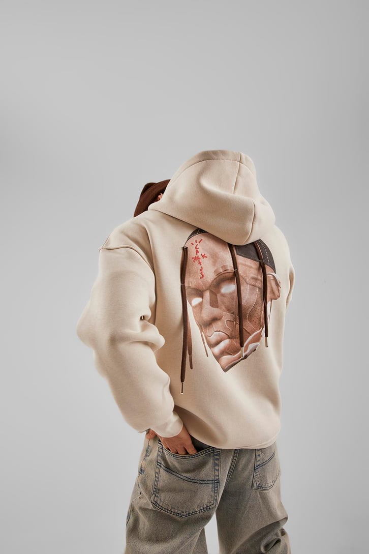 Travis Sırt Bağcıklı Kahverengi Oversize Hoodie