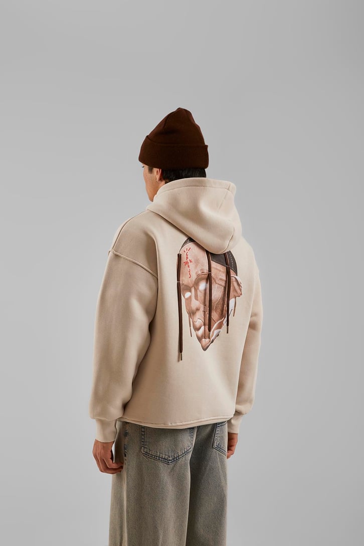 Travis Sırt Bağcıklı Kahverengi Oversize Hoodie