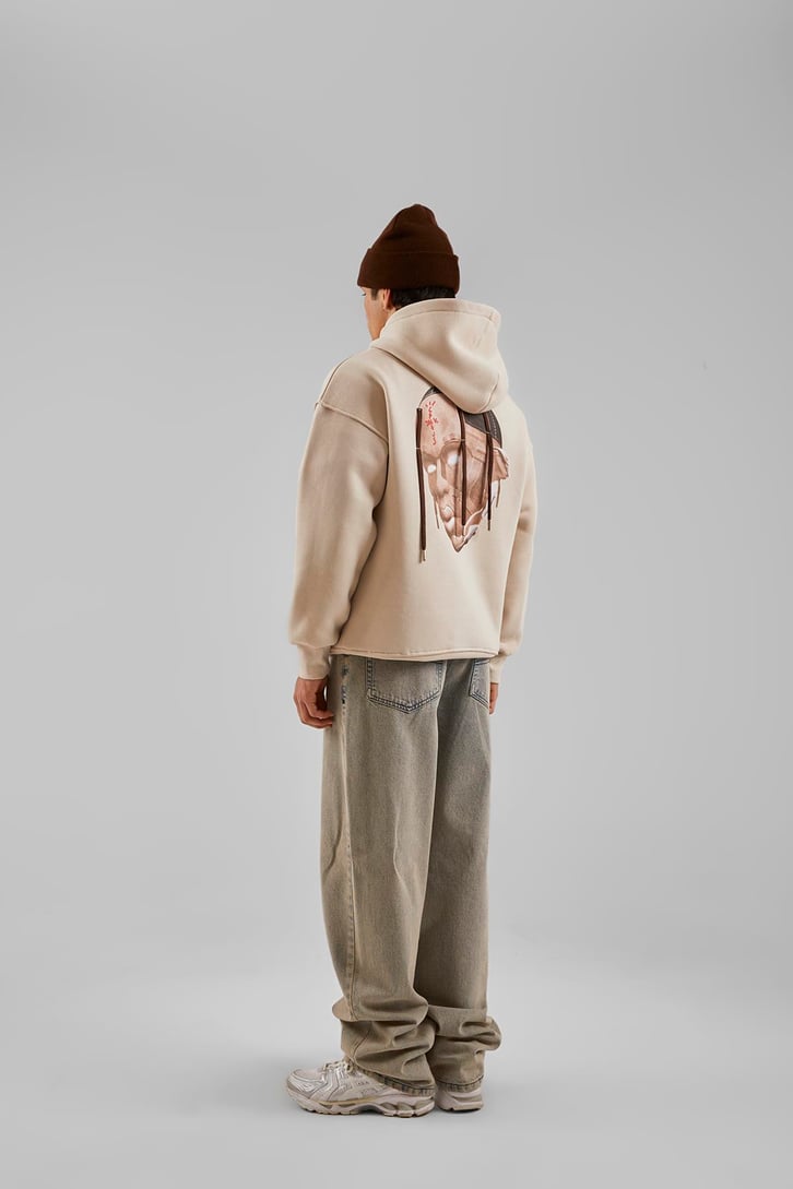 Travis Sırt Bağcıklı Kahverengi Oversize Hoodie