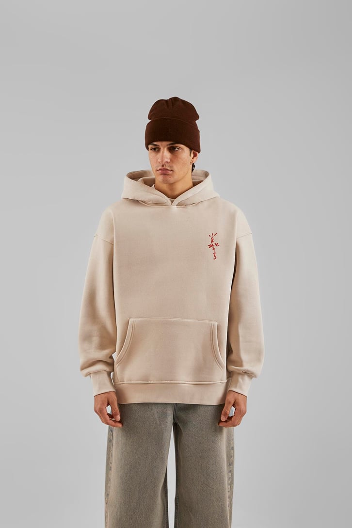 Travis Sırt Bağcıklı Kahverengi Oversize Hoodie
