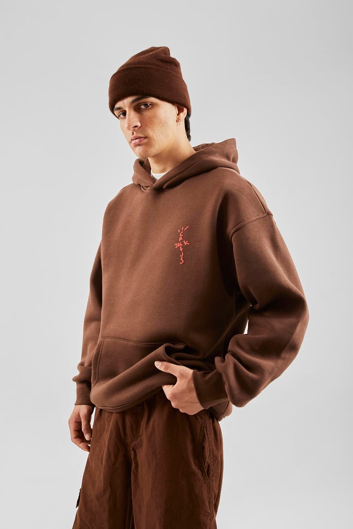 Travis Sırt Bağcıklı Kahverengi Oversize Hoodie