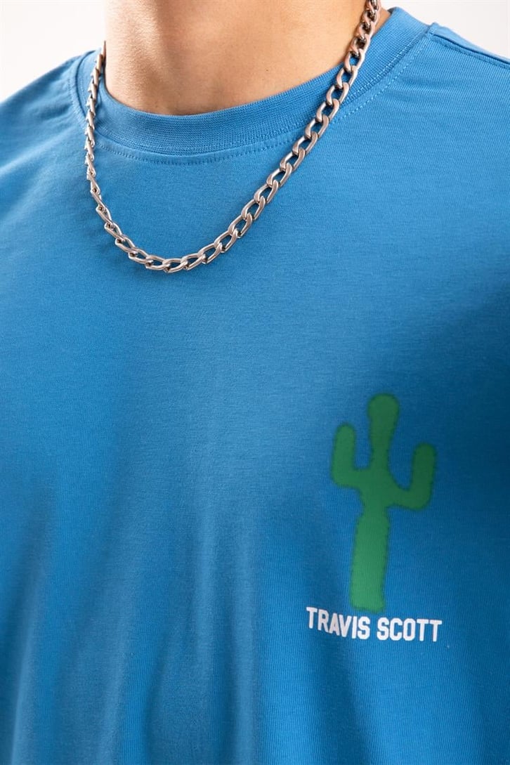 Travis Sırt Baskılı Siyah Oversize Tişört