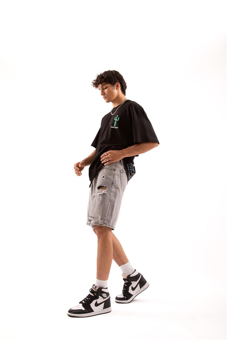 Travis Sırt Baskılı Siyah Oversize Tişört