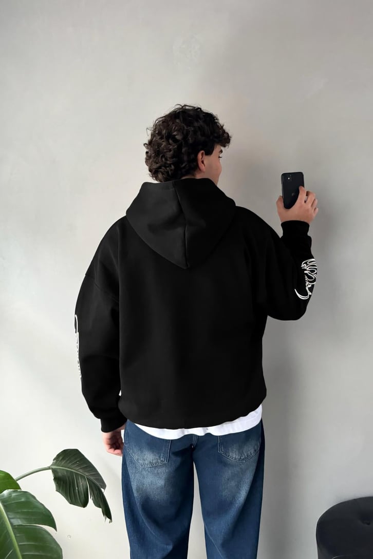 Tribal Nakışlı Oversize Hoodie