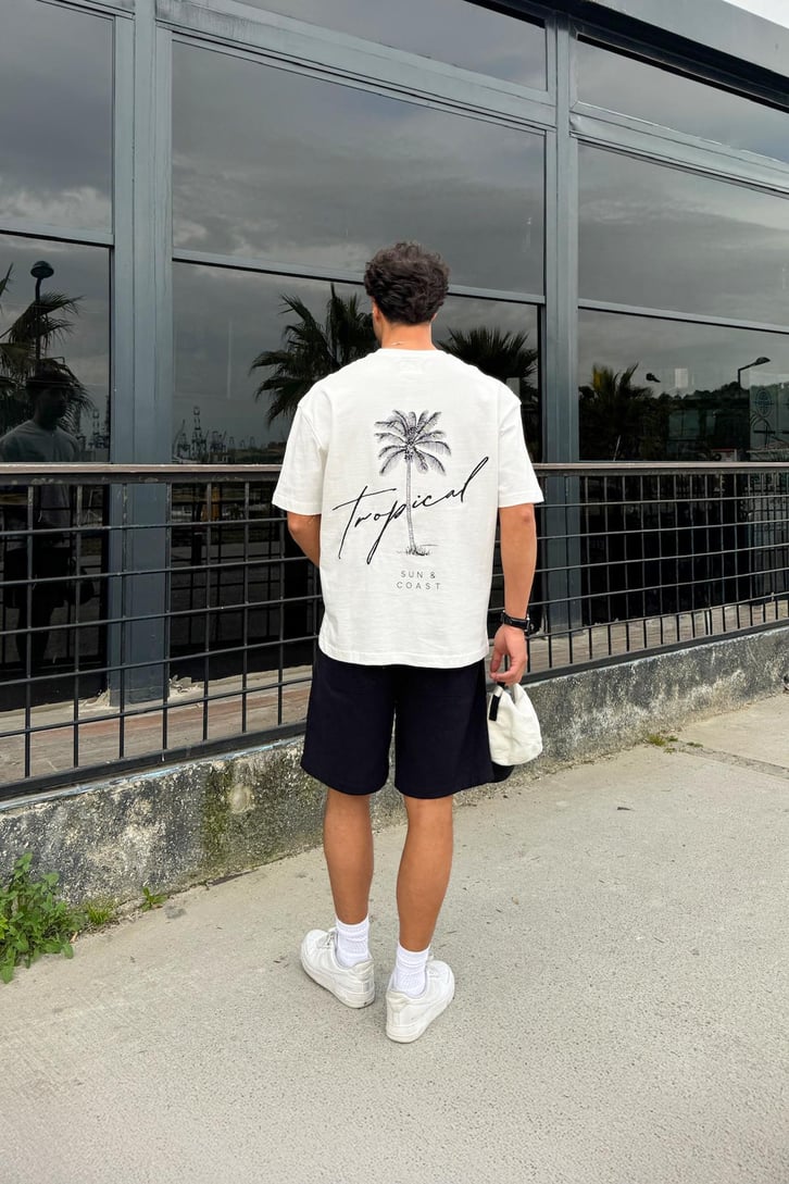 Tropical Sırt Nakış Detay Tişört